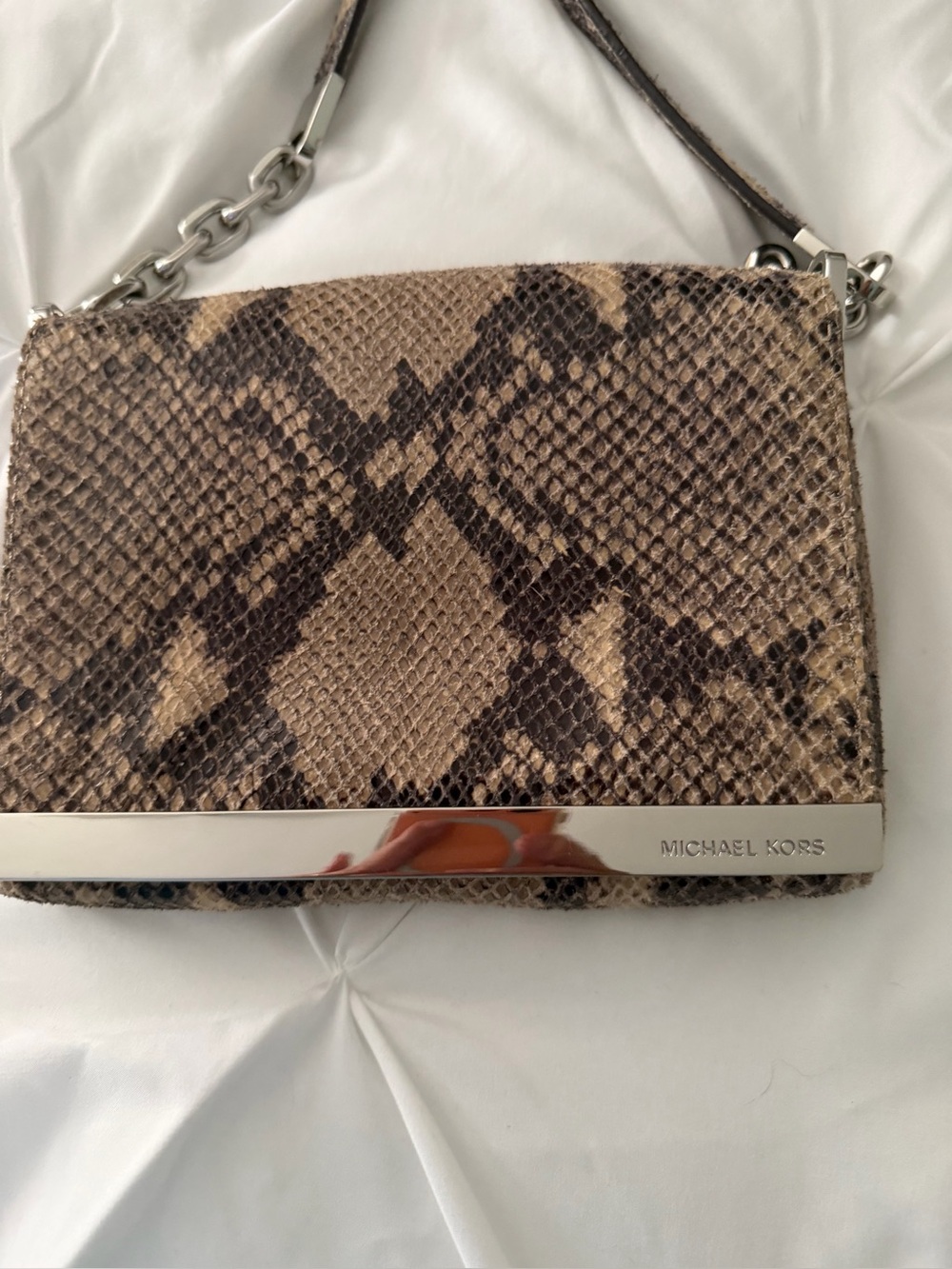 Michael Kors Gray Snake-Print Shoulder bag.  Like new